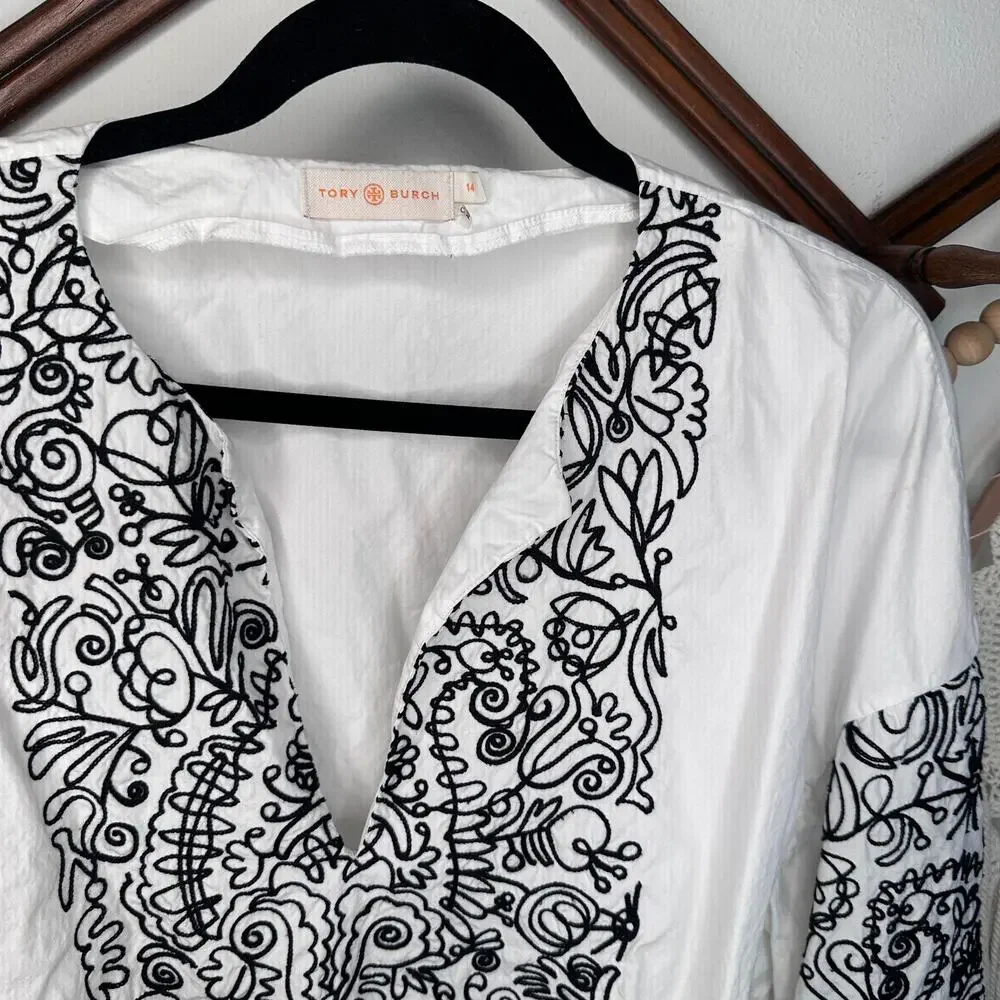 Tory Burch Cotton Poplin Embroidered Long Sleeve Top